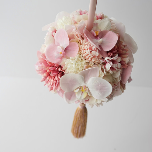 胡蝶蘭と桜の和装ボールブーケ|ウェディングブーケ|造花ブーケ|前撮り