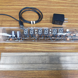 【受注生産 1ヶ月】空中配線式LED時計（横ガラス管６桁）（CK-13） 3枚目の画像