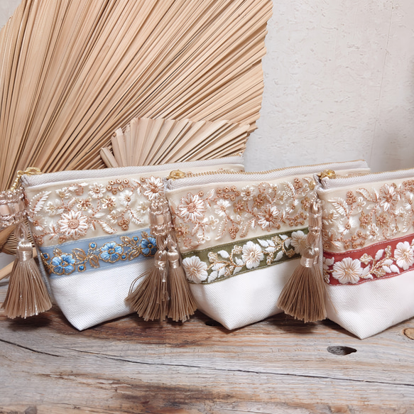 インド刺繍リボン ポーチ ポーチ Jewelino 通販 16796640｜Creema