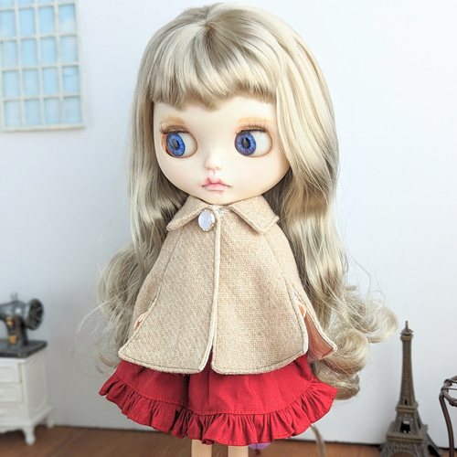 735.スチームパンク風・スウェードのポンチョ※ブライスアウトフィット※ ブライスアイシードールポンチョアウトフィット 735.スチームパンク風