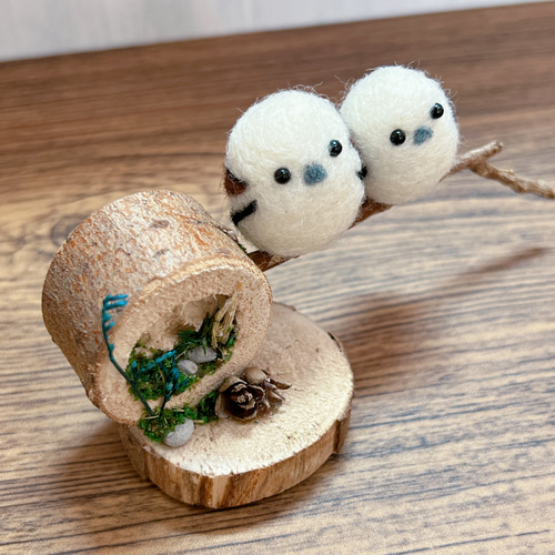 Creema限定出品【くらぷらか】仲良しシマエナガ フェイク苔と羊毛