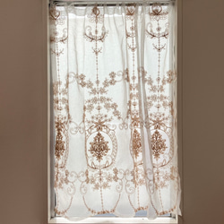 幅100cm × 丈55cm 花柄 白 レビュー特典 刺繍 カフェカーテン のれん