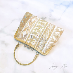 ヴィンテージ　クリーム色 刺繍 パーティーバッグ Vintage】インドザリ刺繍 ショルダーバッグ ビーズ刺繍 黒