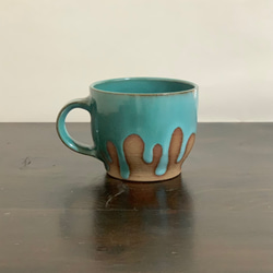 陶器　緑青のとろとろマグカップ 2枚目の画像