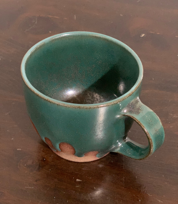 陶器　緑青のとろとろマグカップ 3枚目の画像