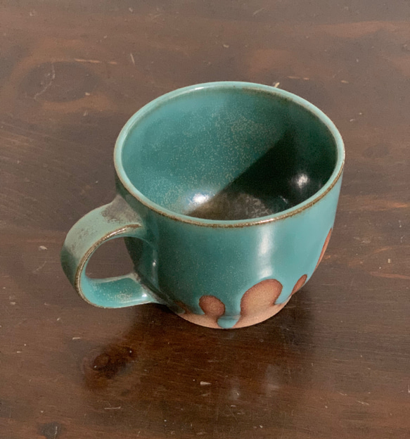 陶器　緑青のとろとろマグカップ 4枚目の画像