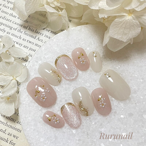 ネイルチップ ワンホン フラワー パール ワンホン お花パールネイル ネイルチップ（つけ爪） twii*＊lau nails