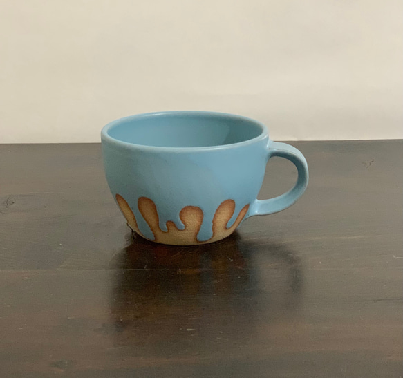 陶器　水色のとろとろマグカップ 1枚目の画像