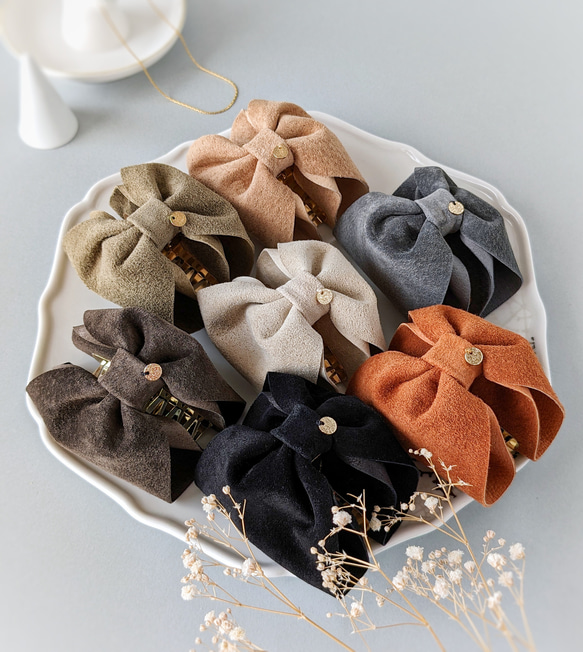 本革♡スエード　大人のためのバンスクリップリボン小さめ 　〜全７色〜　　秋色　秋カラー　 11枚目の画像