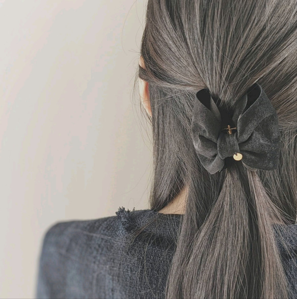 本革♡スエード　大人のためのバンスクリップリボン小さめ 　〜全７色〜　　秋色　秋カラー　 3枚目の画像