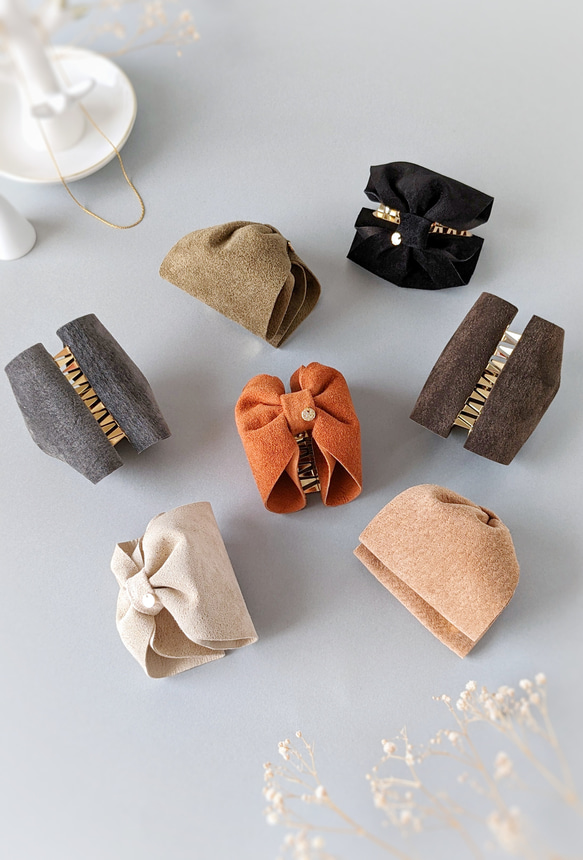 本革♡スエード　大人のためのバンスクリップリボン小さめ 　〜全７色〜　　秋色　秋カラー　 2枚目の画像