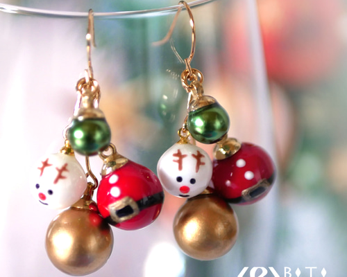 一点物】クリスタル クリスマス ツリー トナカイ ロング ピアス