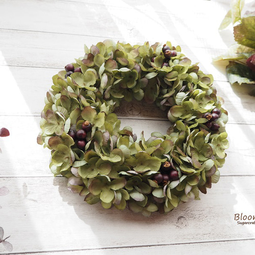 雪のドライフラワーリース・ハーフ/green mix Christmas half wreath 2021 クリスマスハーフリース