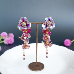 満開の山茶花 ・紫の花 ピアス（サージカルステンレス316L） イヤリング ウェディング 和装 11枚目の画像