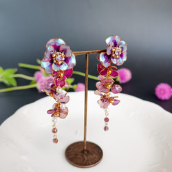 満開の山茶花 ・紫の花 ピアス（サージカルステンレス316L） イヤリング ウェディング 和装 4枚目の画像