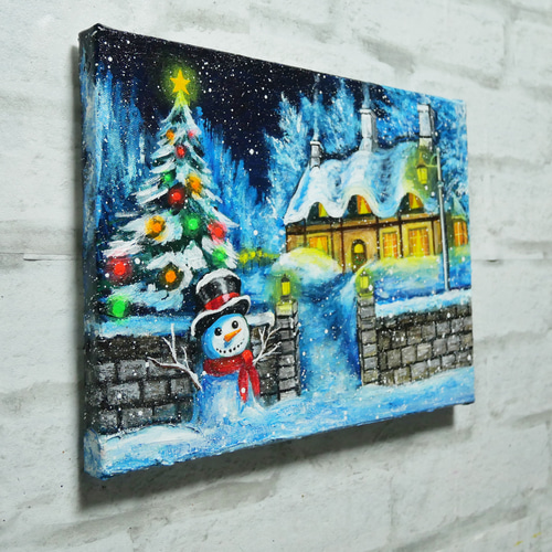 油絵 油彩 油彩画 絵 絵画【おとぎの国のホワイトクリスマス】 絵画
