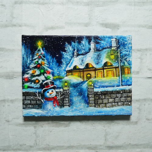 油絵 油彩 油彩画 絵 絵画【おとぎの国のホワイトクリスマス】 絵画