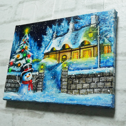 油絵 油彩 油彩画 絵 絵画【おとぎの国のホワイトクリスマス】 絵画