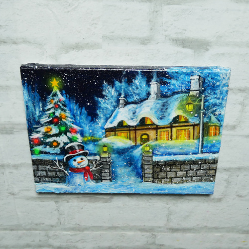 油絵 油彩 油彩画 絵 絵画【おとぎの国のホワイトクリスマス】 絵画