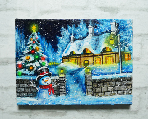 油絵 油彩 油彩画 絵 絵画【おとぎの国のホワイトクリスマス】 絵画