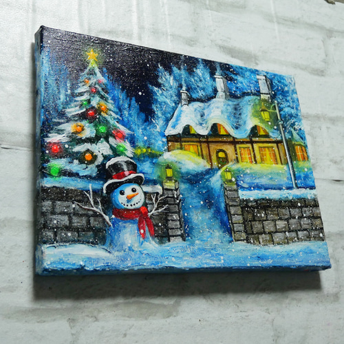 【雪のクリスマスツリー】絵画 油彩 油彩画 絵 油絵 油絵 油彩 油彩画 絵 絵画【おとぎの国のホワイトクリスマス】 絵画