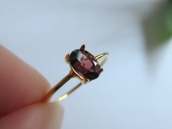 [十月生日石] 來自巴西的美麗 6 x 4 毫米“雙色碧璽”戒指 第2張的照片