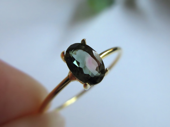 [十月生日石] 來自巴西的美麗 6 x 4 毫米“雙色碧璽”戒指 第3張的照片