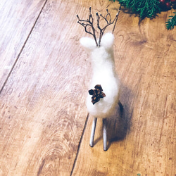 トナカイ ホワイト 羊毛フェルト ＊ クリスマスオブジェ ドライフラワー 7枚目の画像