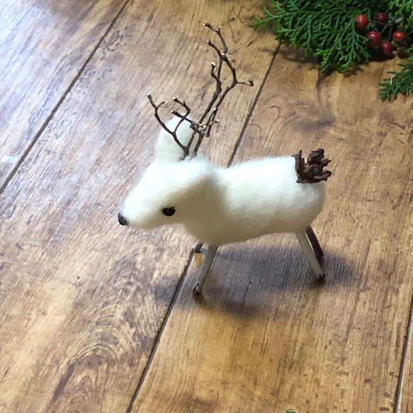 トナカイ ホワイト 羊毛フェルト ＊ クリスマスオブジェ ドライフラワー 12枚目の画像