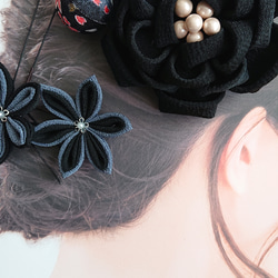 つまみ細工 大椿 髪飾りセット 黒  成人式 和装 着物 卒業式 4枚目の画像