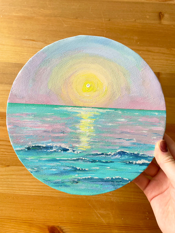 円形キャンバスアート, Sunset, 海の絵, 海のアート,原画,海の 円形キャンバスアート, Sunset, 海の絵, 海のアート,原画,海の