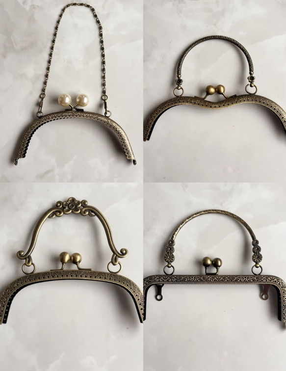 新作シャンパンゴールドとっても愛らしいシルエットフランスレースのがま口ミニバッグ　コンパクトバッグ　フォーマルバッグ 7枚目の画像