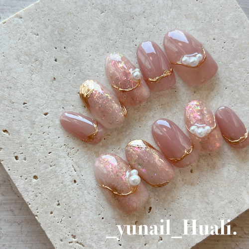 ピンクネイル/ニュアンスネイル/ウエディングネイル/成人式ネイル