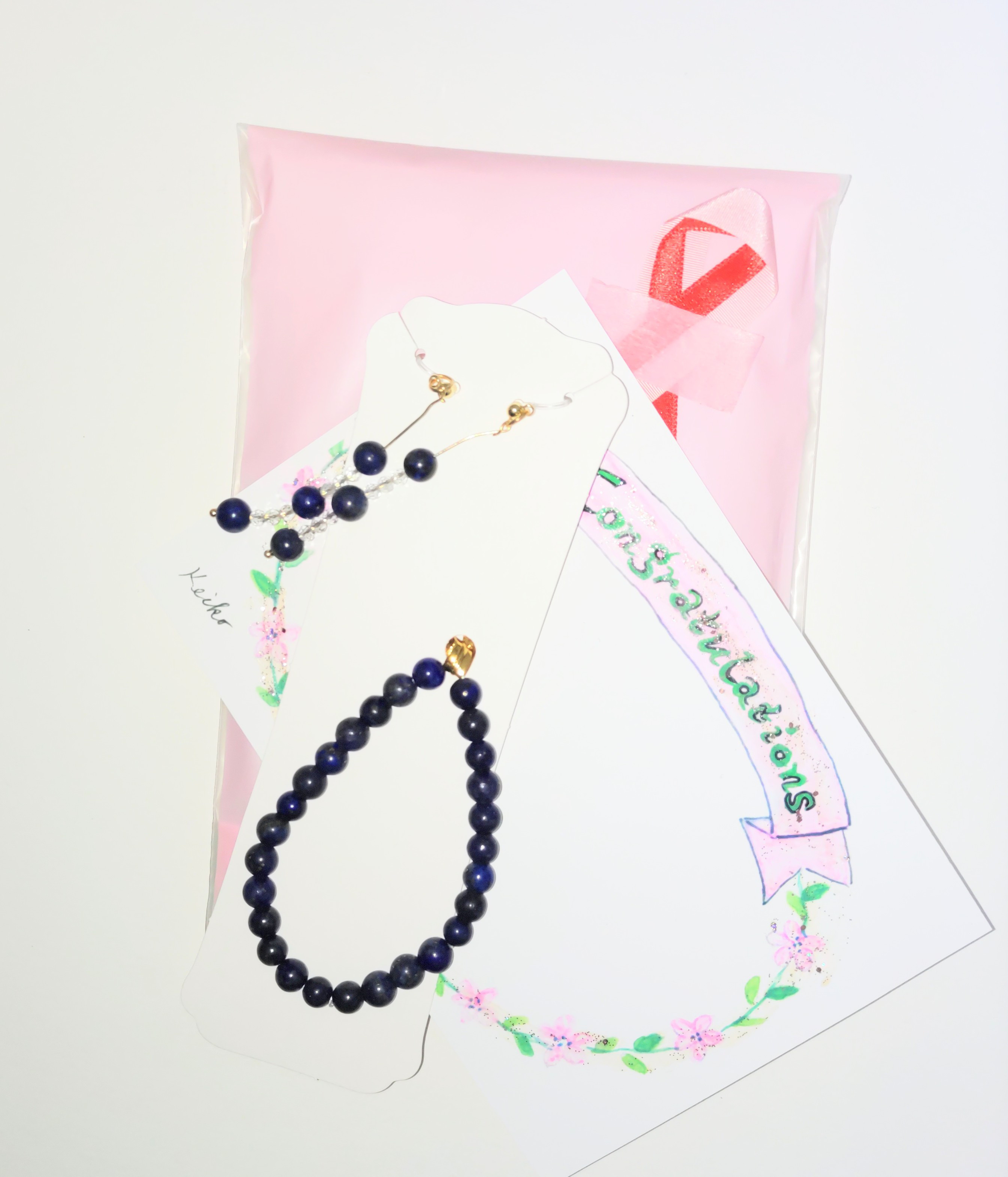 ラピスラズリ(9月.12月の誕生石)ブレスレットandラピスラズリ、水晶(4月の誕生石)ノンホール樹脂ピアス送料無料