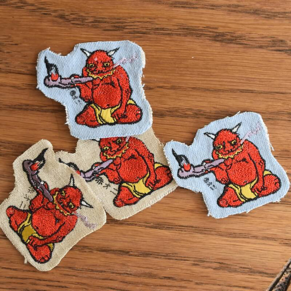 刺繍のあっぷりけ[地獄でまっとるよ～赤鬼]浮世絵の妖怪 ワッペン