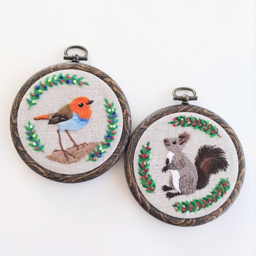 またね！』～エゾリスくんとコマドリちゃんの刺繍フレーム