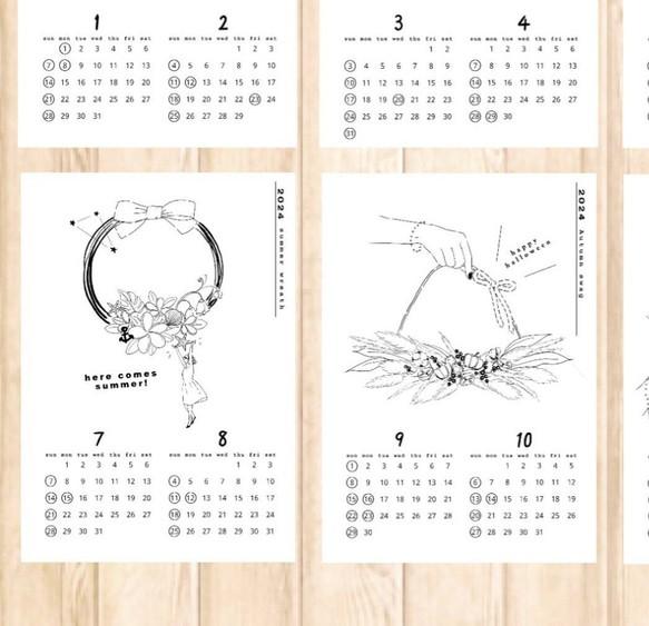 2024 Calendar | LIVING  with  FLOWERS  | A5サイズ | シンプル | モノクロ 9枚目の画像