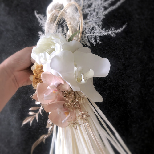 胡蝶蘭・ダリア・牡丹のしめ飾り/アーティフィシャルフラワー/おしゃれ