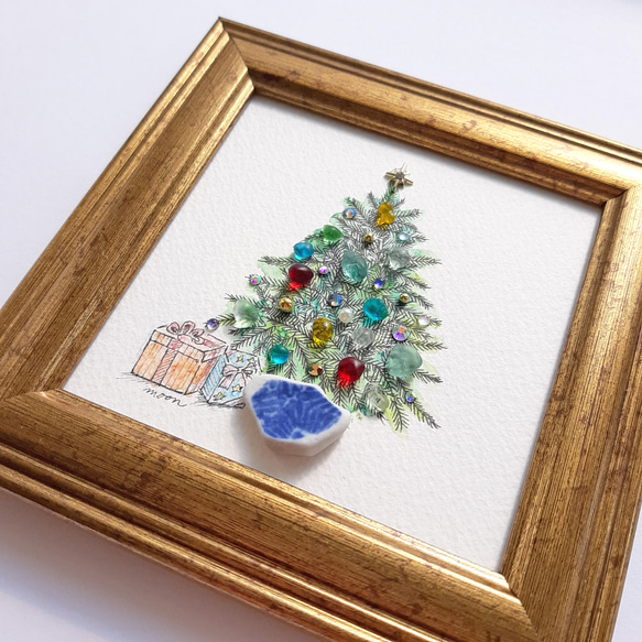 〈クリスマスツリー・小〉シーグラスアート 3枚目の画像