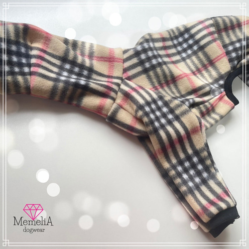 チェック柄のロンパース イタグレ服 犬服 ハンドメイド チェック柄の