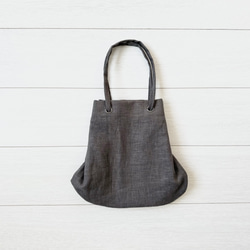 【再々入荷】グレー！★2wayざっくりリネンくったり巾着バック　麻　チャコール 2枚目の画像