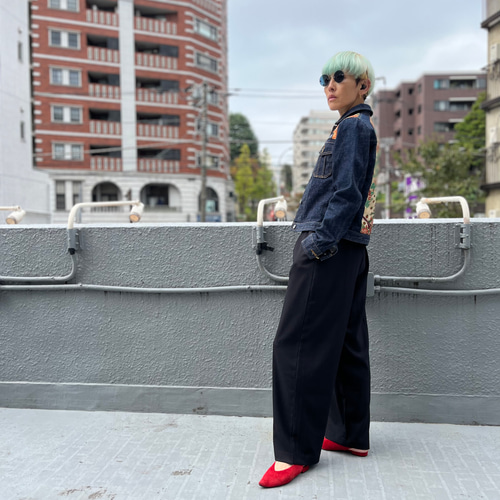 極楽鳥花デニムJK USED DKNYJEANS 着物リメイク 帯パッチワーク