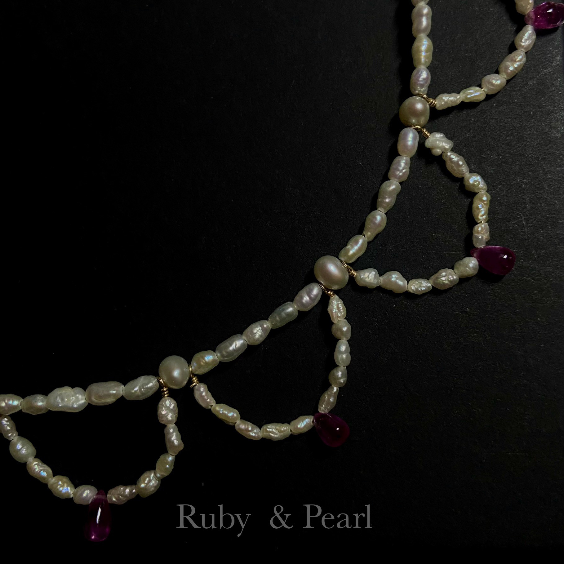 天然石　ルビー&ベビーパール つけ襟ネックレス　no.164