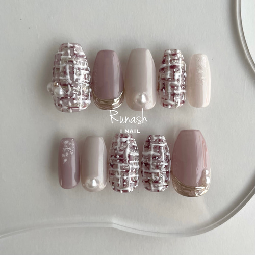 【秋冬】ツイード×くすみカラー♡ネイルチップ 秋冬】ツイード×くすみカラー♡ネイルチップ