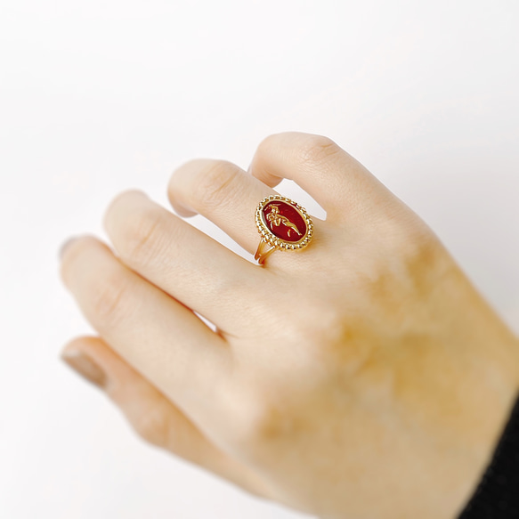 祝福 / ピンク・赤のどちらか選べる天使のヴィンテージボタンの指輪 11枚目の画像