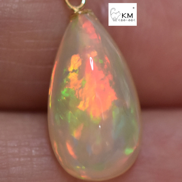 ж K18 18金 エチオピア産天然オパールPA3.65ctペンダントトップ