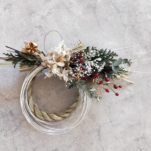 2way お正月arrangement しめ縄リース⑥　red ver. 2023 2way お正月arrangement しめ縄リース⑥