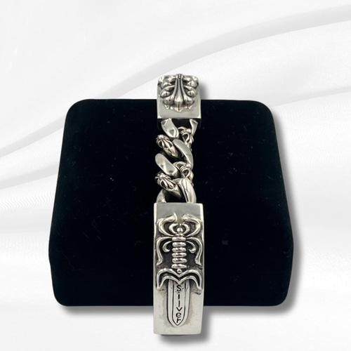 新品 送料無料 シルバー925 チェーン ブレスレット プレート ダガー