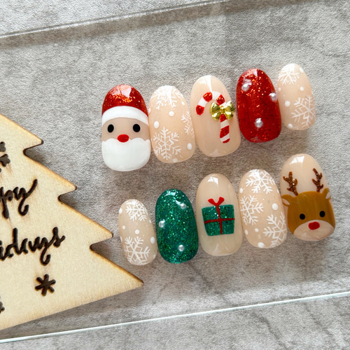 蓄光*クリスマス*ネイルパーツ*サンタさん* cuteなクリスマスネイル/サンタさん/トナカイ/赤ネイル/グリーンネイル
