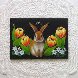 「あれ？ここどこ？」のウサギさん・チューリップ・春うきうき・お茶目・花壇・お散歩・迷子・パステル画・原画・フレーム付き 6枚目の画像